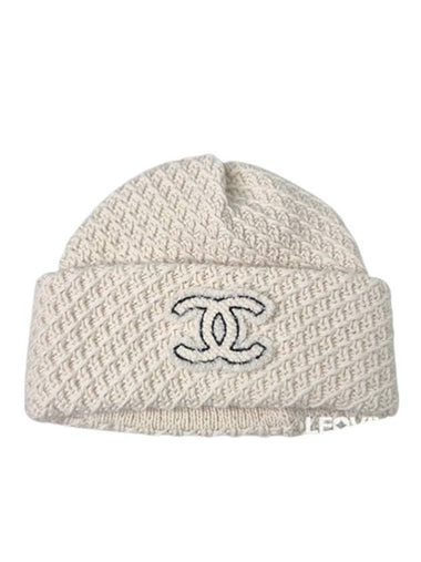 CC Logo Cashmere Beanie Cloche Winter Hat White Cream Ivory AAA201 - CHANEL - BALAAN 1