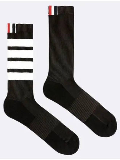 Men's 4 Bar Three Stripe Tab Mid Socks Black - THOM BROWNE - BALAAN 2