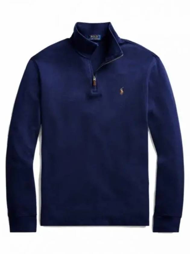 Embroidered Pony Logo Half Zip-Up Knit Top Navy - POLO RALPH LAUREN - BALAAN 2