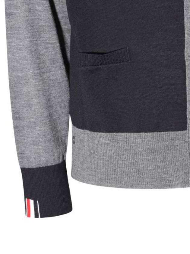 Fun Mix Fine Merino Jersey Stripe Relaxed V-Neck Cardigan Navy Grey - THOM BROWNE - BALAAN 6