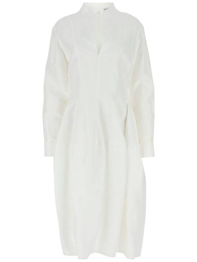 Women's V-neck Shirt Silk Midi Dress White - BOTTEGA VENETA - BALAAN 2