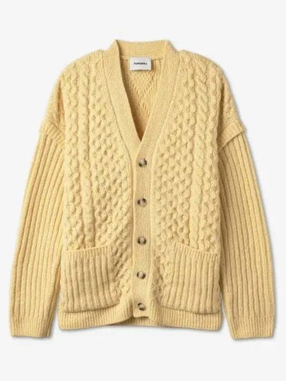 Elmo cable knit V neck cardigan pale yellow NM22FWSW00411 - NANUSHKA - BALAAN 1