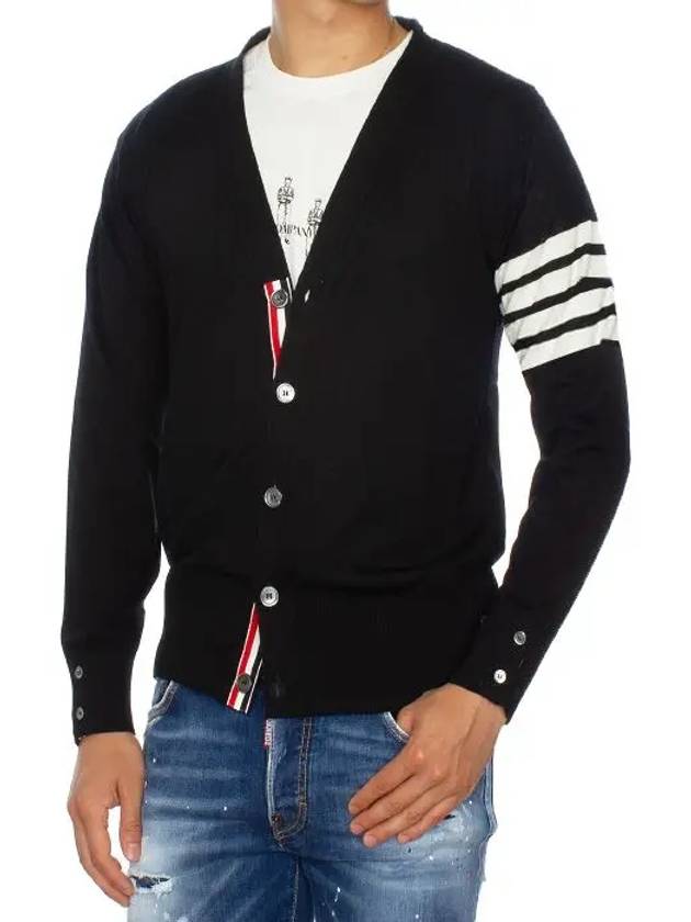 Men's Sustainable Classic Diagonal Wool Cardigan Black - THOM BROWNE - BALAAN 4