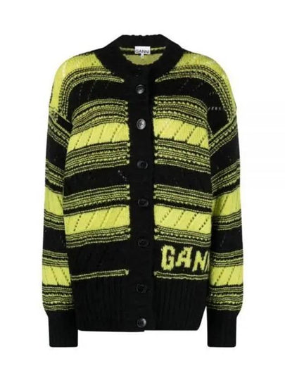 Logo Stripe Pattern Knit Cardigan Black - GANNI - BALAAN 2