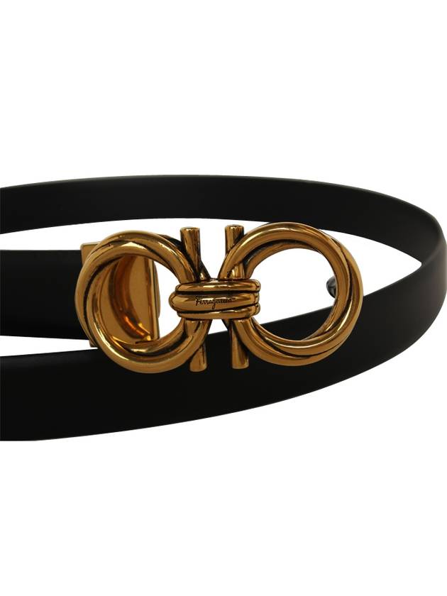 Adjustable Gancini Leather Belt Black - SALVATORE FERRAGAMO - BALAAN 4