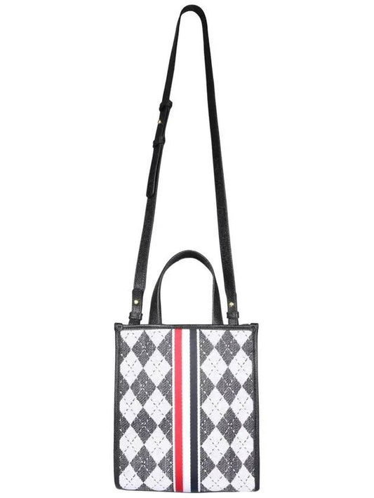 Webbing Stripe Argyle Wool Cotton Jacquard Small Tote Bag Black White - THOM BROWNE - BALAAN 1