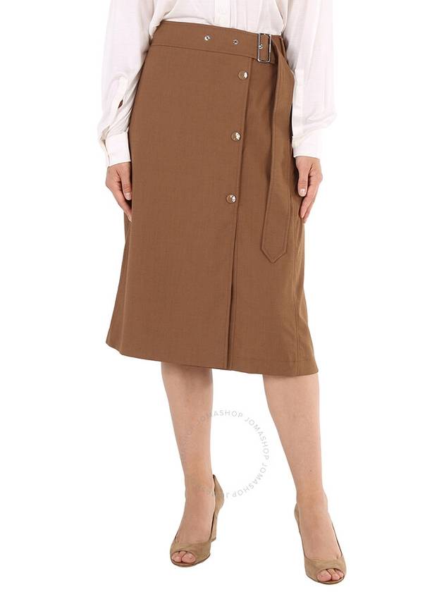 Burberry Ladies Keeley Warm Walnut Belted Mid-Length Skirt, Brand Size 12 (US Size 10) - BURBERRY - BALAAN 1