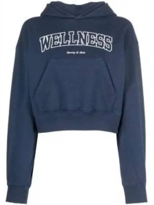 Logo Print Cropped Cotton Hoodie Navy - SPORTY & RICH - BALAAN 2