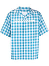 Check Short Sleeve Shirt Blue - PRADA - BALAAN 2