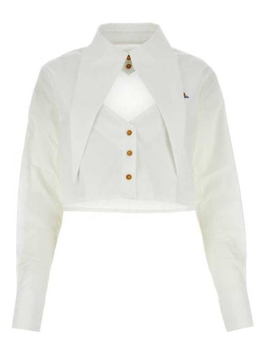 ORB Logo Embroidery Heart Cut-Off Crop Shirt White - VIVIENNE WESTWOOD - BALAAN 1