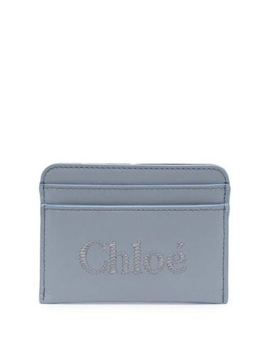 Sense Embroidered Logo Calfskin Card Wallet Stormblue - CHLOE - BALAAN 1