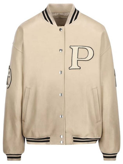 Patch Leather Bomber Jacket Beige - PRADA - BALAAN 2