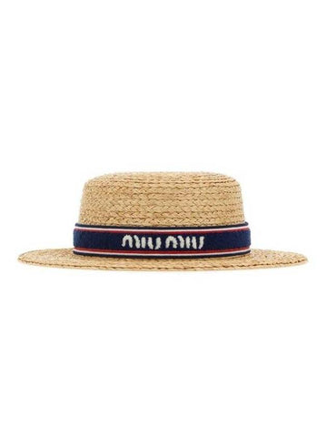 Embossed Logo Band Raffia Bucket Hat Beige - MIU MIU - BALAAN 1