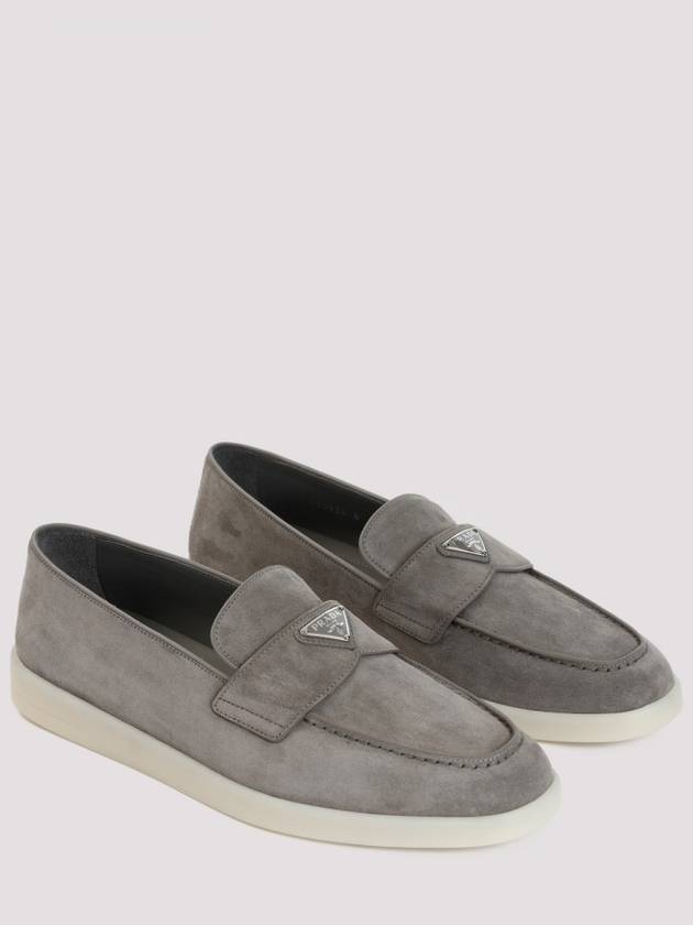 Triangle Logo Suede Loafers Grey - PRADA - BALAAN 4