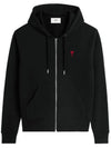 Heart Logo Drawstring Cotton Zip-Up Hoodie Black - AMI - BALAAN 1