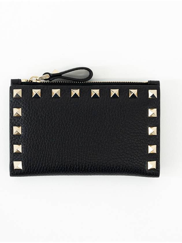 Rockstud Zip Up Card Wallet Black - VALENTINO - BALAAN 3