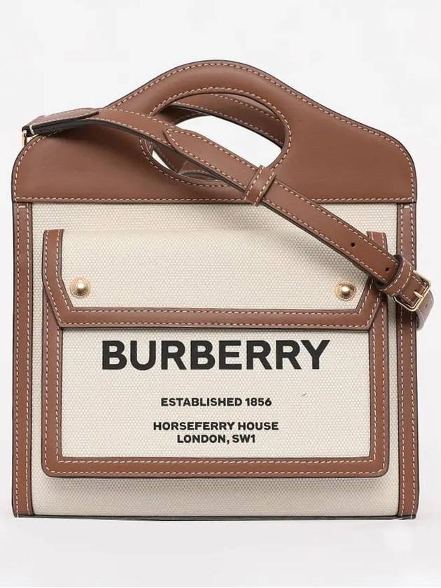 Mini Two-Tone Canvas And Leather Pocket Bag Natural Malt Brown - BURBERRY - BALAAN 3