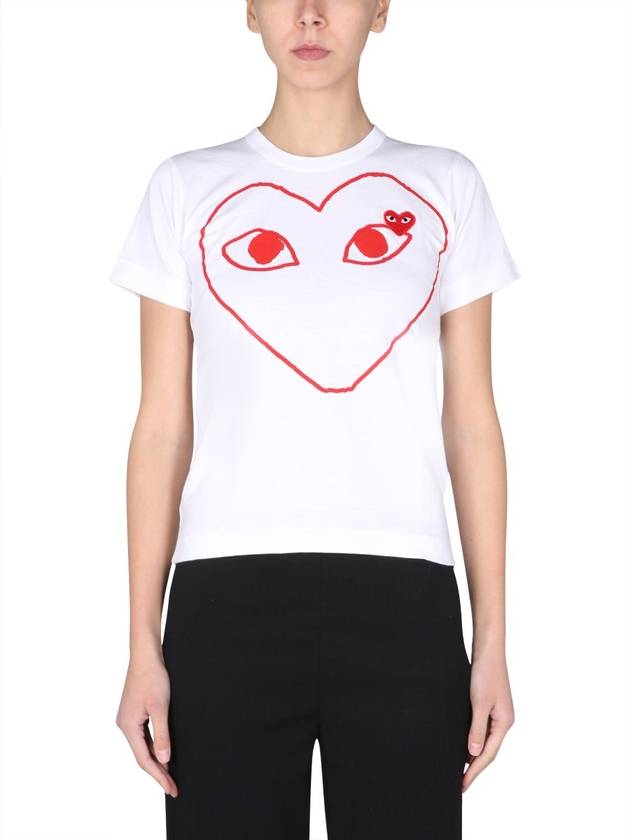 Women's Line Double Heart Print Short Sleeve T-Shirt P1 T099 1 White - COMME DES GARCONS PLAY - BALAAN 2