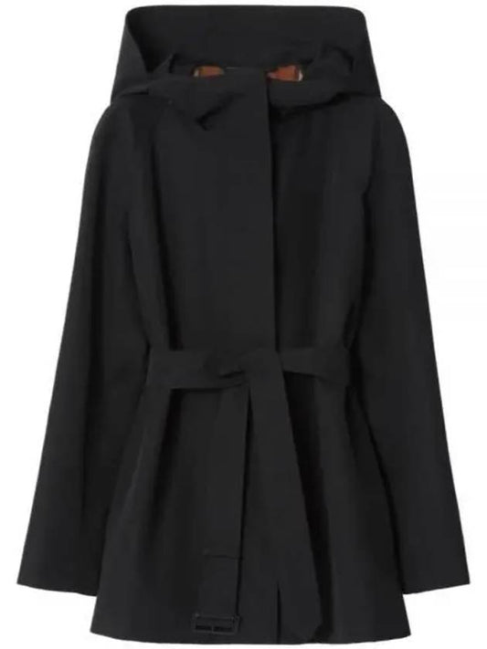 Technical Cotton Hooded Trench Coat Black - BURBERRY - BALAAN 2