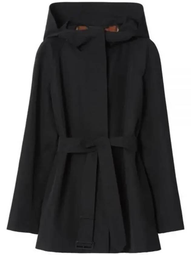 Technical Cotton Hooded Trench Coat Black - BURBERRY - BALAAN 2