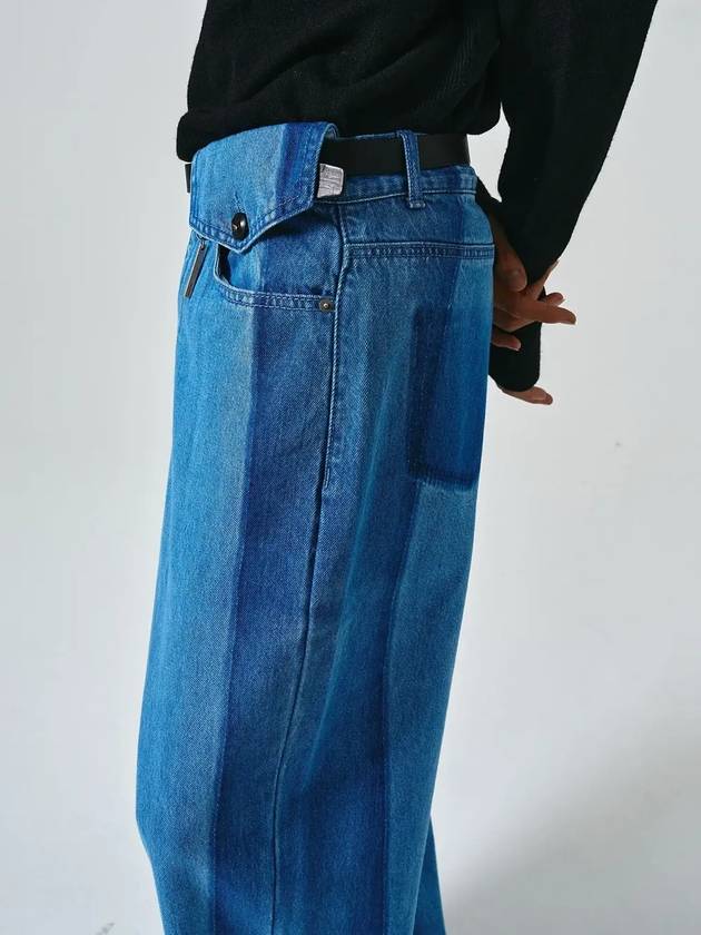 Contrast Double Washing Wide Denim Pants Blue - NOIRER - BALAAN 1