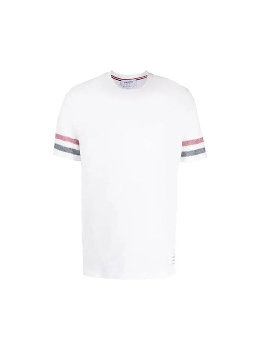 Textured Cotton Stripe Short Sleeve T-Shirt White - THOM BROWNE - BALAAN 1
