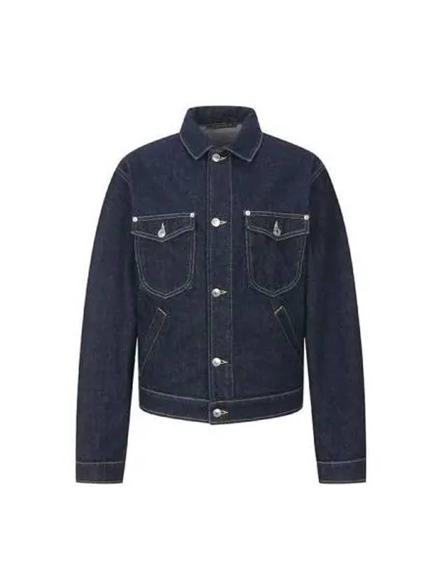 Back logo patch trucker jacket denim indigo PFC65DV3019EI - KENZO - BALAAN 1