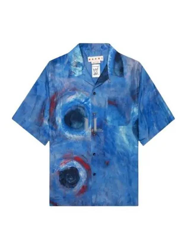 Haboutai Print Silk Short Sleeve Shirt Blue - MARNI - BALAAN 2