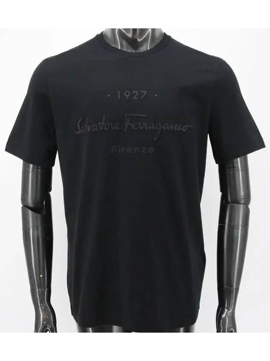 1927 Signature Short Sleeve T-Shirt Black - SALVATORE FERRAGAMO - BALAAN 2