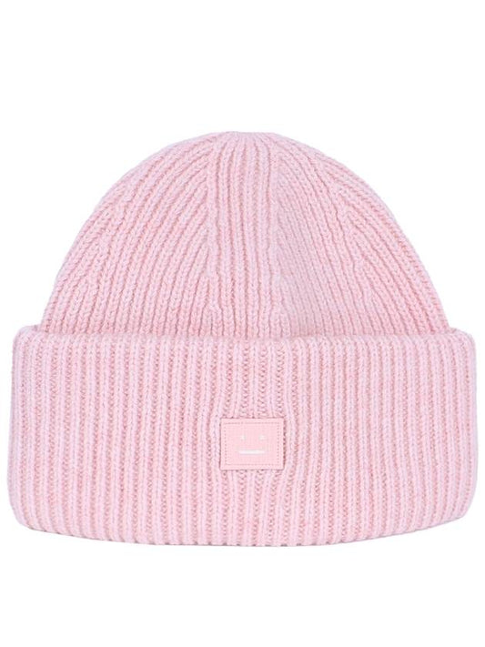 Small Face Patch Wool Beanie Fade Pink Melange C40270 CS1 - ACNE STUDIOS - BALAAN 1