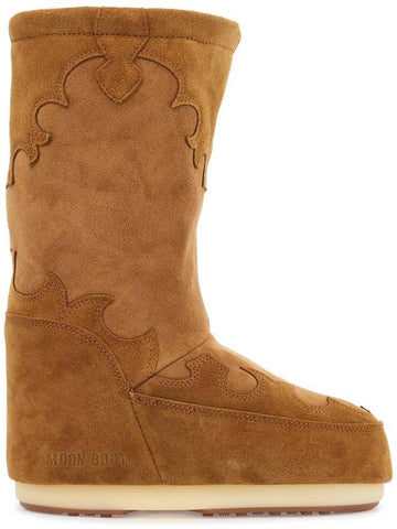 high suede boots in cognac with wedge embroidery - MOON BOOT - BALAAN 1