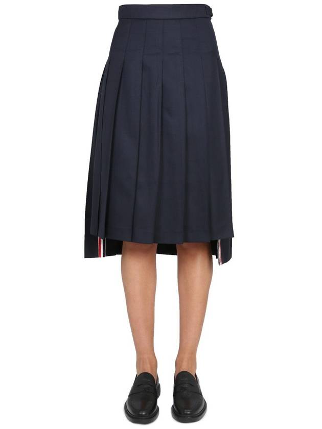 Super 120S Twill Below Knee Pleated Skirt Navy - THOM BROWNE - BALAAN 2