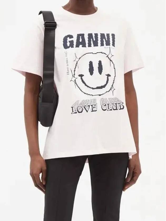 Love Club Smiley Short Sleeve T-Shirt Light Pink - GANNI - BALAAN 6