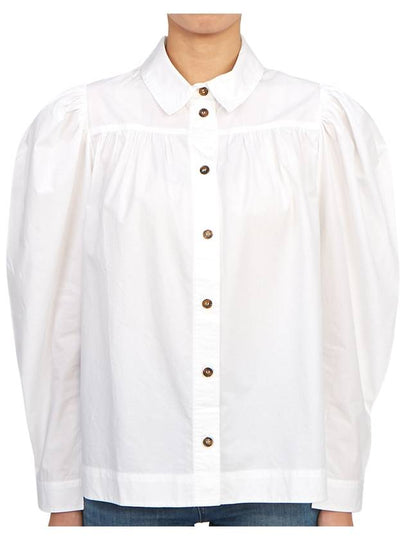 Cotton Poplin Long Sleeve Shirt White - GANNI - BALAAN 2