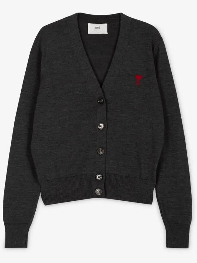 Heart Logo Wool Cardigan Heather Grey - AMI - BALAAN 3