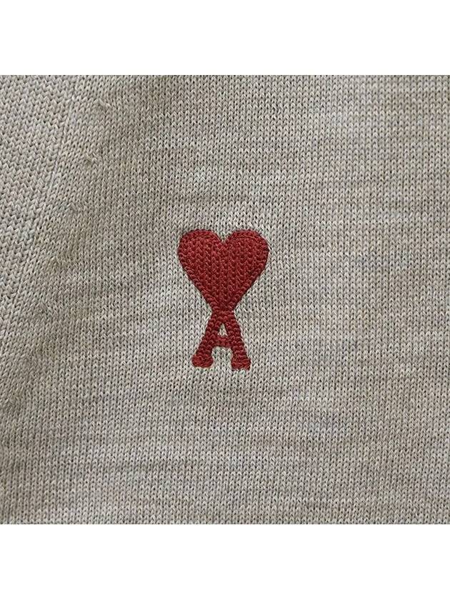 Red Heart Logo Merino Wool Cardigan Beige - AMI - BALAAN 5