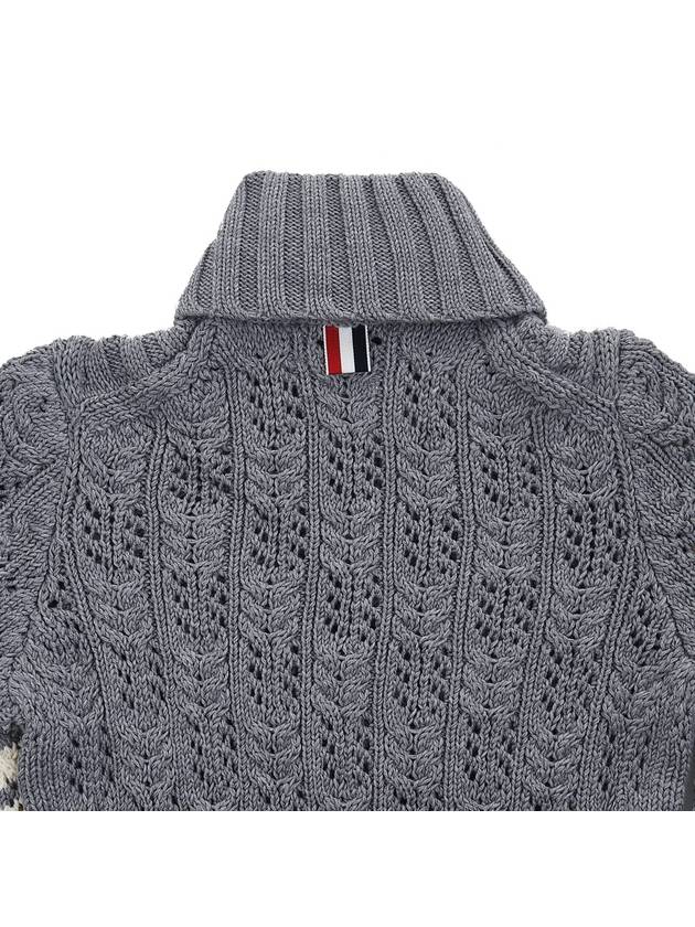 Women's Irish Pointel Cable Merino Wool 4 Bar Turtleneck Light Gray - THOM BROWNE - BALAAN 9