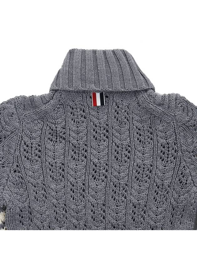 Women's 4 Bar Irish Pointelle Cable Merino Wool Turtleneck Grey - THOM BROWNE - BALAAN 9