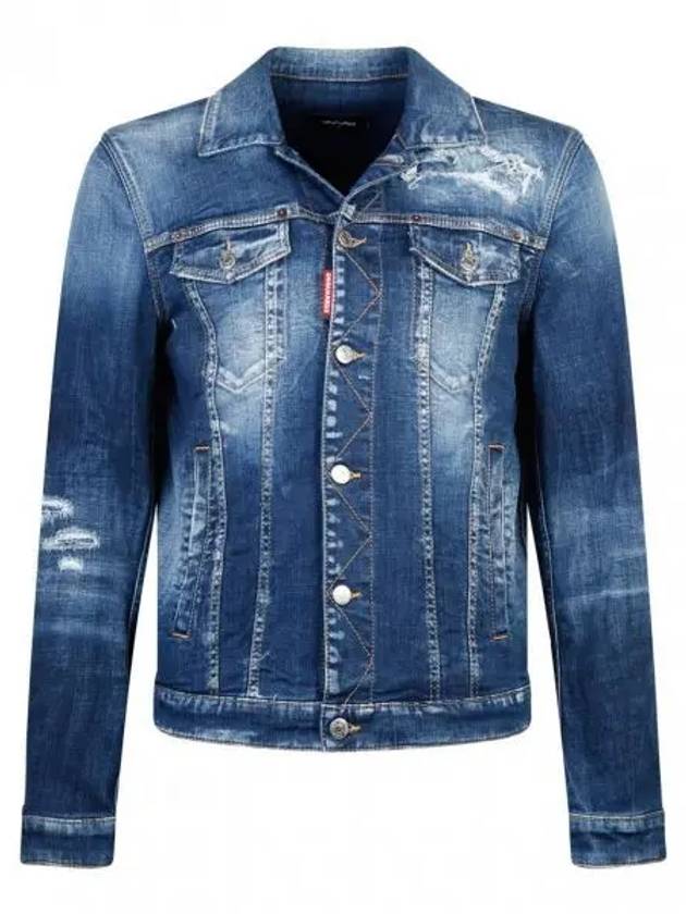 Ripped Cast Wash Denim Jacket Blue - DSQUARED2 - BALAAN 2