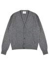 Heart Logo V Neck Cashmere Cardigan Heather Grey - AMI - BALAAN 2