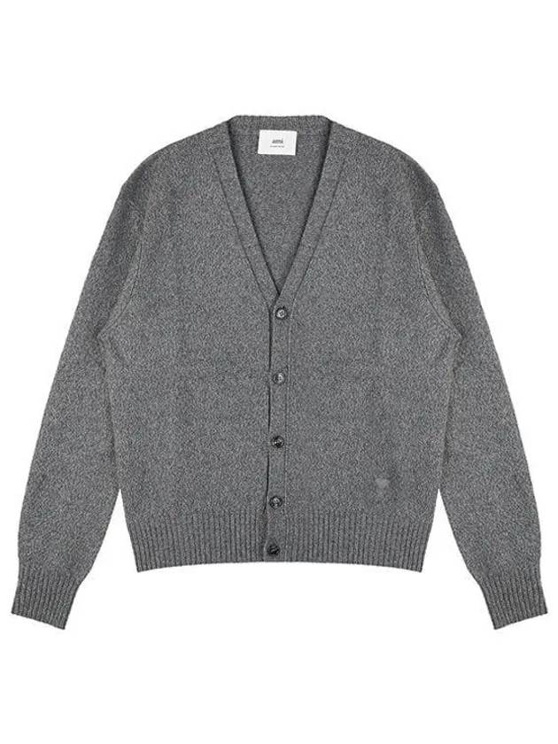 Heart Logo V Neck Cashmere Cardigan Heather Grey - AMI - BALAAN 2