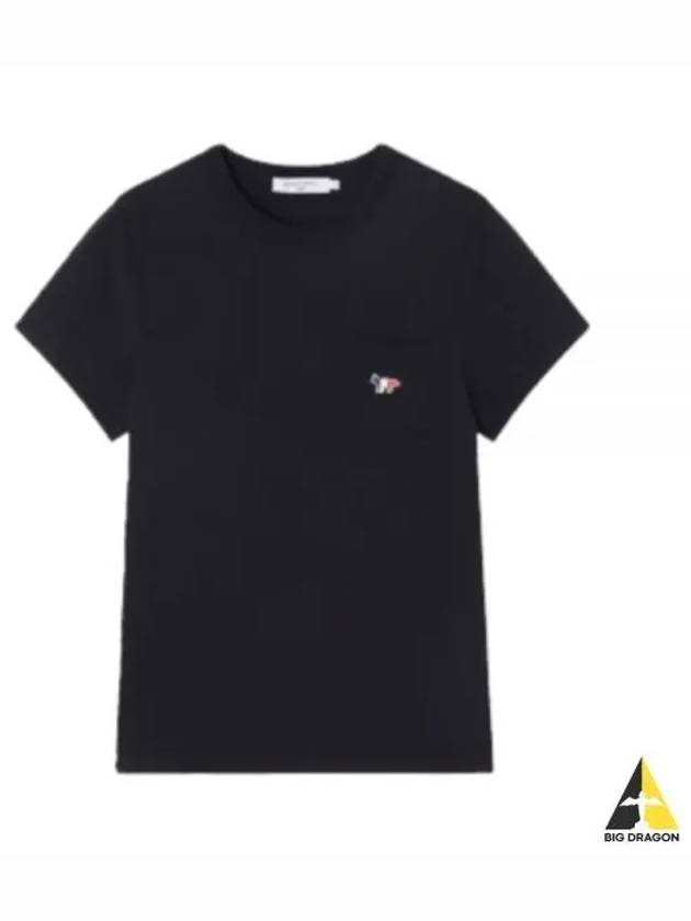 Tricolor Fox Patch Classic Pocket Short Sleeve T-Shirt Black - MAISON KITSUNE - BALAAN 2