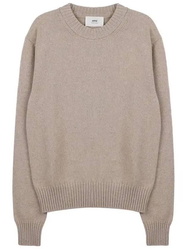 Chain Stitch Heart Logo Cashmere Knit Top Beige - AMI - BALAAN 2