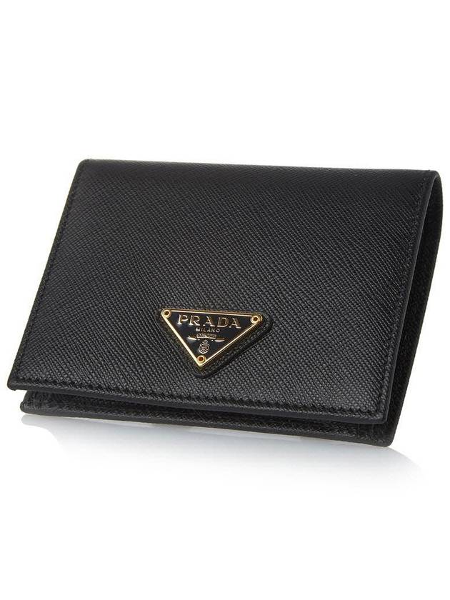 Gold Hardware Triangle Logo Saffiano Half Wallet Black - PRADA - BALAAN 5