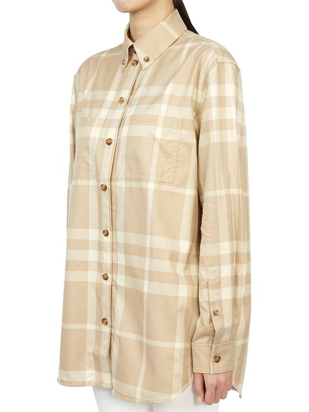 Women's Button Down Collar Check Cotton Long Sleeve Shirt Beige - BURBERRY - BALAAN 5