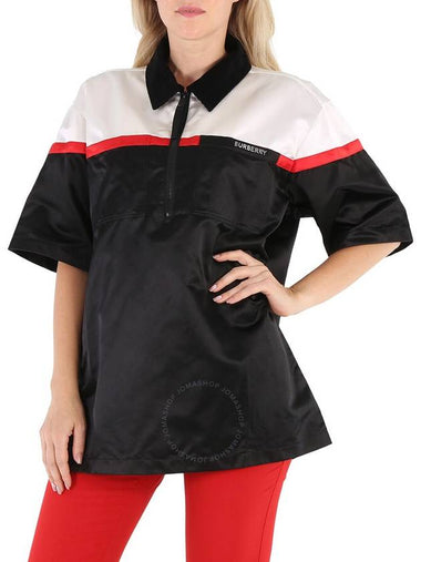 Burberry Ladies Colorblock Silk Satin Oversized Short Sleeve Bowling Shirt, Brand Size 6 (US Size 4) - BURBERRY - BALAAN 1