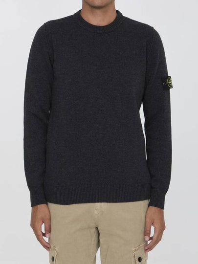 Logo Patch Lambswool Crewneck Knit Top Grey - STONE ISLAND - BALAAN 2