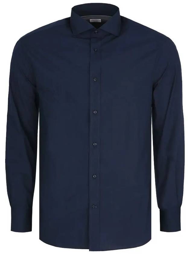 Men's Cotton Long Sleeve Shirt Navy - BRUNELLO CUCINELLI - BALAAN.