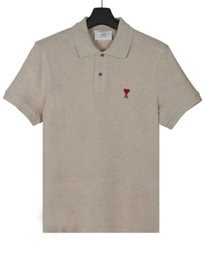 Men's Heart Logo Polo Shirt Beige - AMI - BALAAN 2