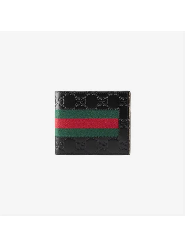 GG Signature Web Leather Half Wallet Black - GUCCI - BALAAN 5